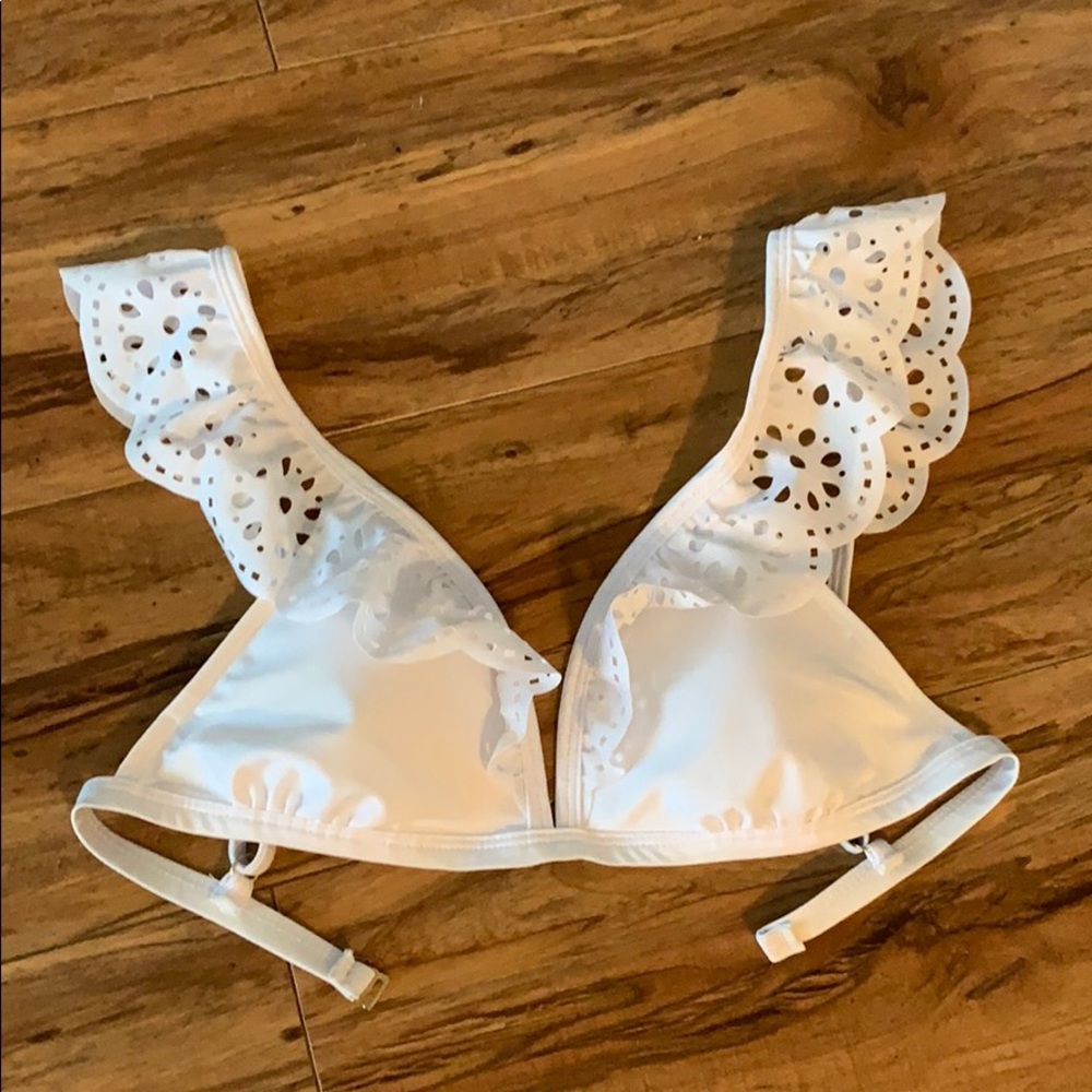 White Laser Cut Lace Trim Bikini Top Juniors S